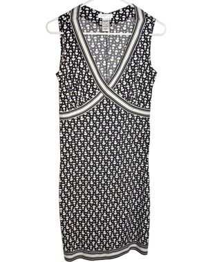 London Times Navy White Geometric Sleeveless Jersey Knit Dress 4 Preppy